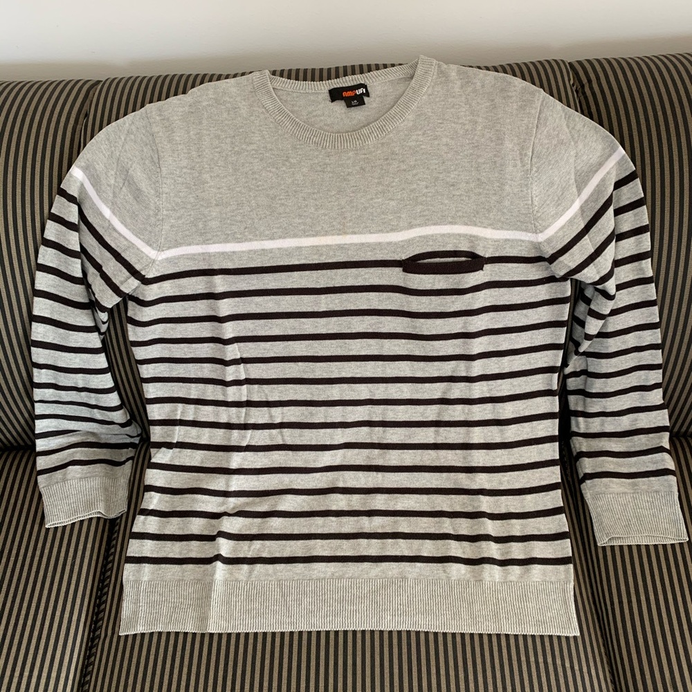 Men’s Amplify Gray 100% Cotton Striped Gray Sweater Crew Neck Pullover Pocket